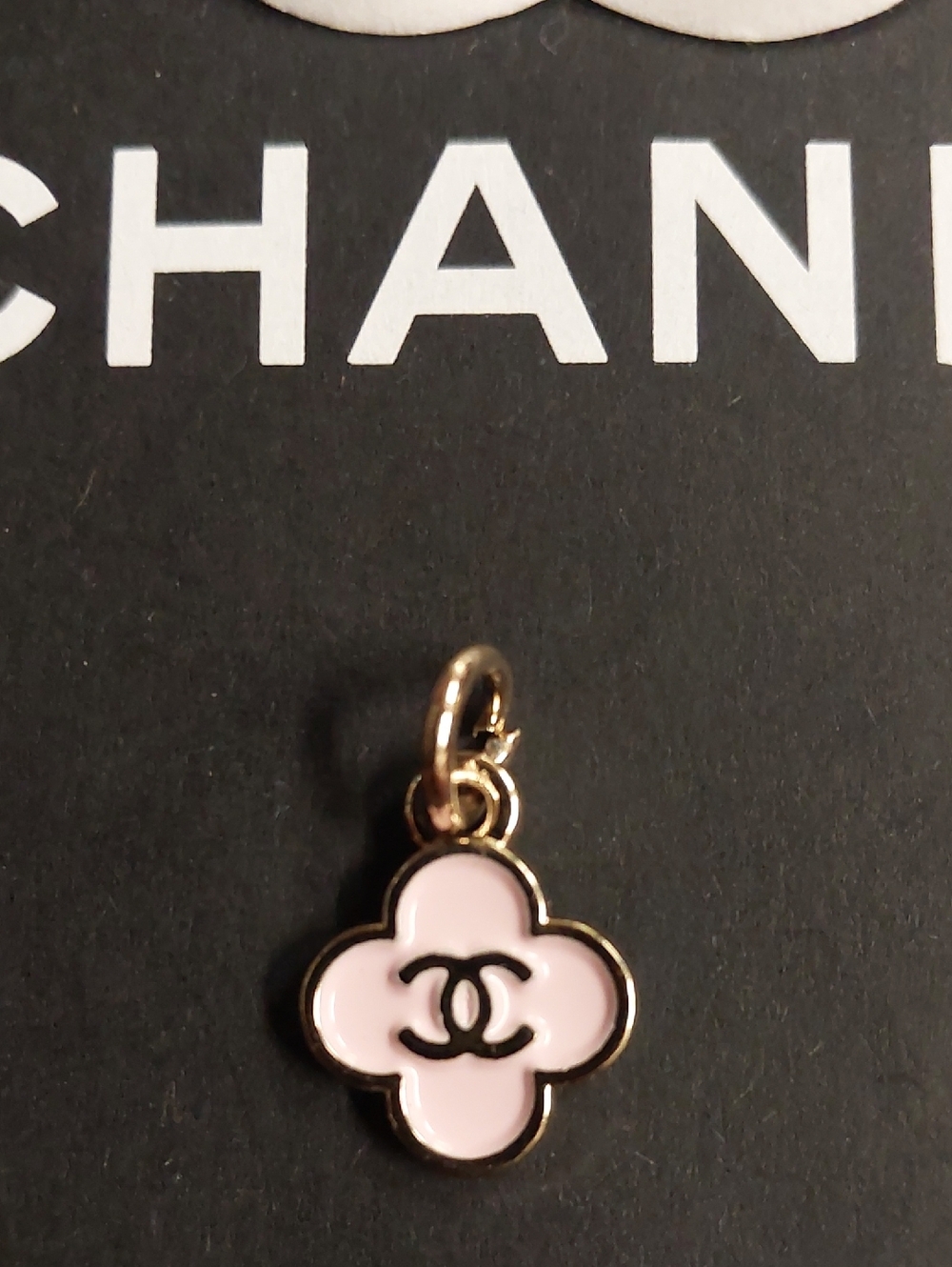 CC Pink Enamel Clover Charm with Gold Trim